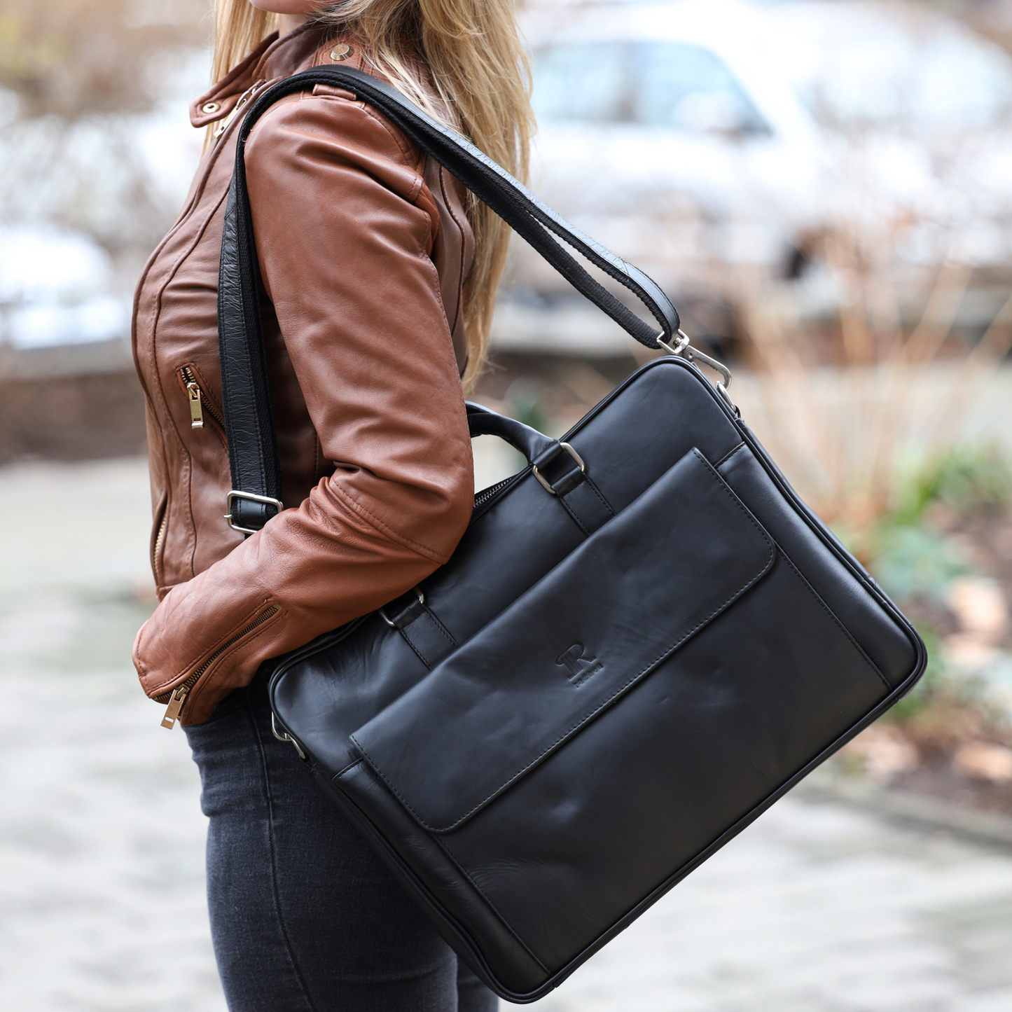 Black Leather Laptop Bag